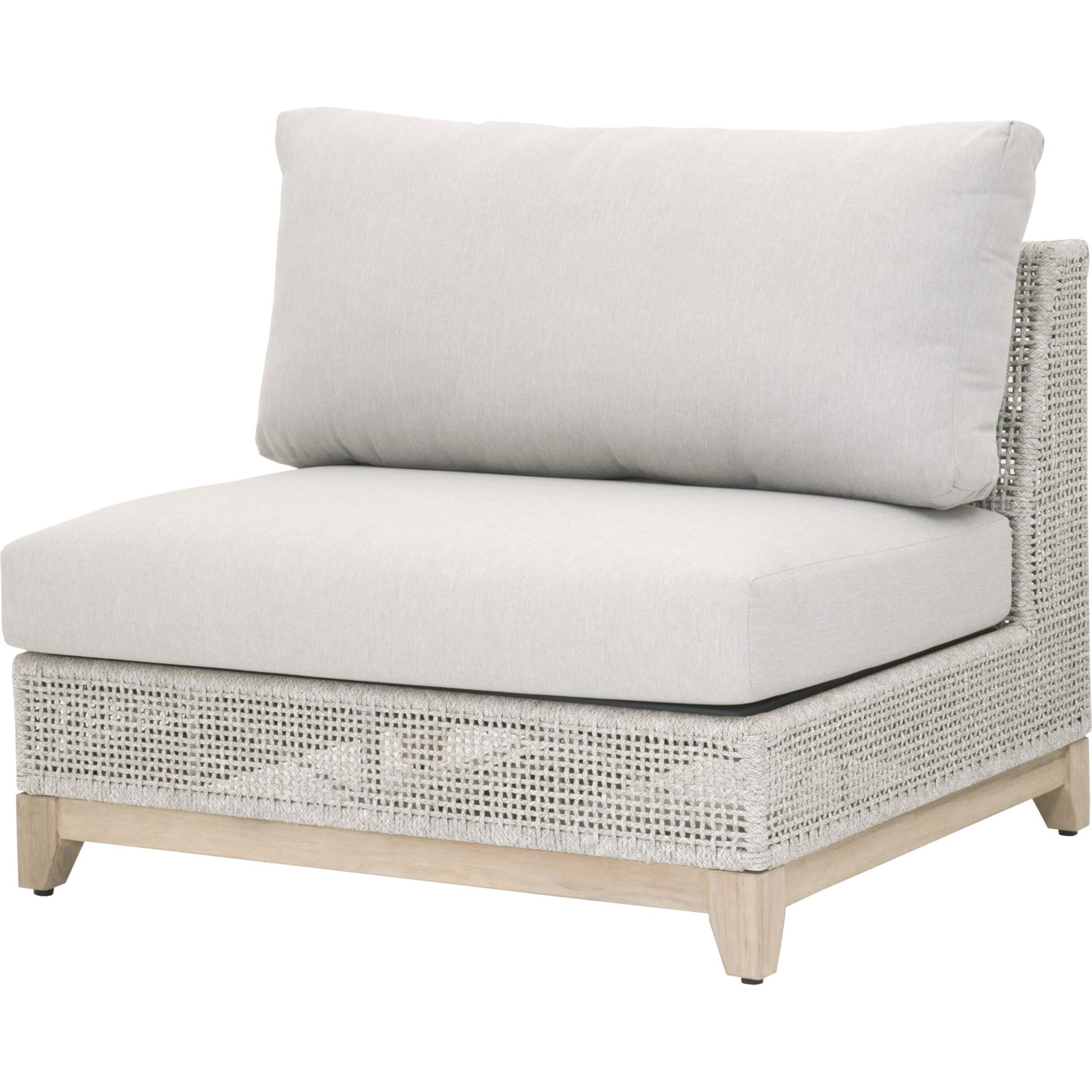 Tropez Armless Sofa Chair by Essentials For Living in gray, taupe, white, pumice. Made from solid teak, aluminum, rope, 100% olefin in a coastal style.
