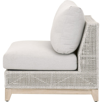 Tropez Armless Sofa Chair by Essentials For Living in gray, taupe, white, pumice. Made from solid teak, aluminum, rope, 100% olefin in a coastal style.