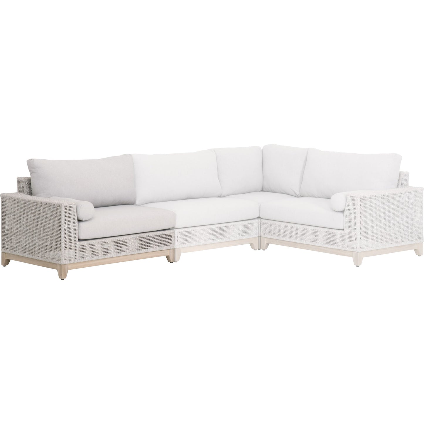 003 SR-837490 | Lifestyle | Tropez One Arm Sofa Chair by Essentials For Living in gray, taupe, white, pumice. Made from solid teak, aluminum, rope, 100% olefin in a coastal style.