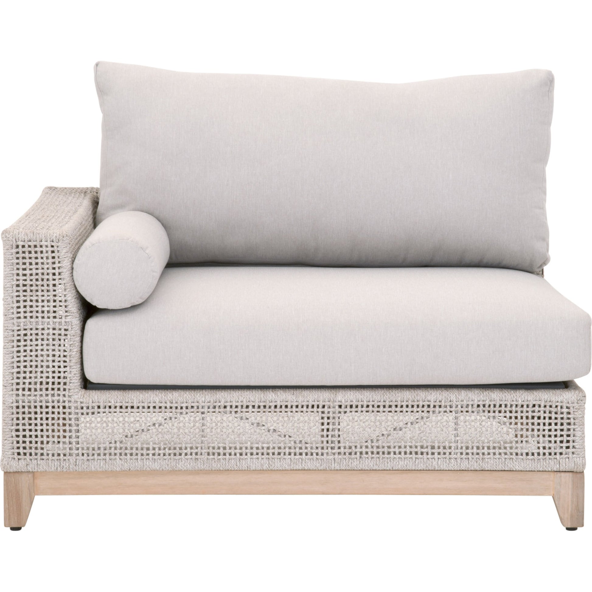 Tropez One Arm Sofa Chair by Essentials For Living in gray, taupe, white, pumice. Made from solid teak, aluminum, rope, 100% olefin in a coastal style.