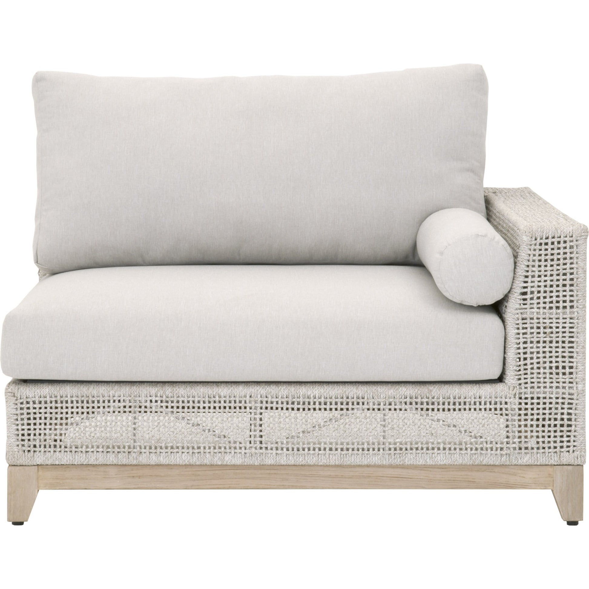 Tropez One Arm Sofa Chair by Essentials For Living in gray, taupe, white, pumice. Made from solid teak, aluminum, rope, 100% olefin in a coastal style.