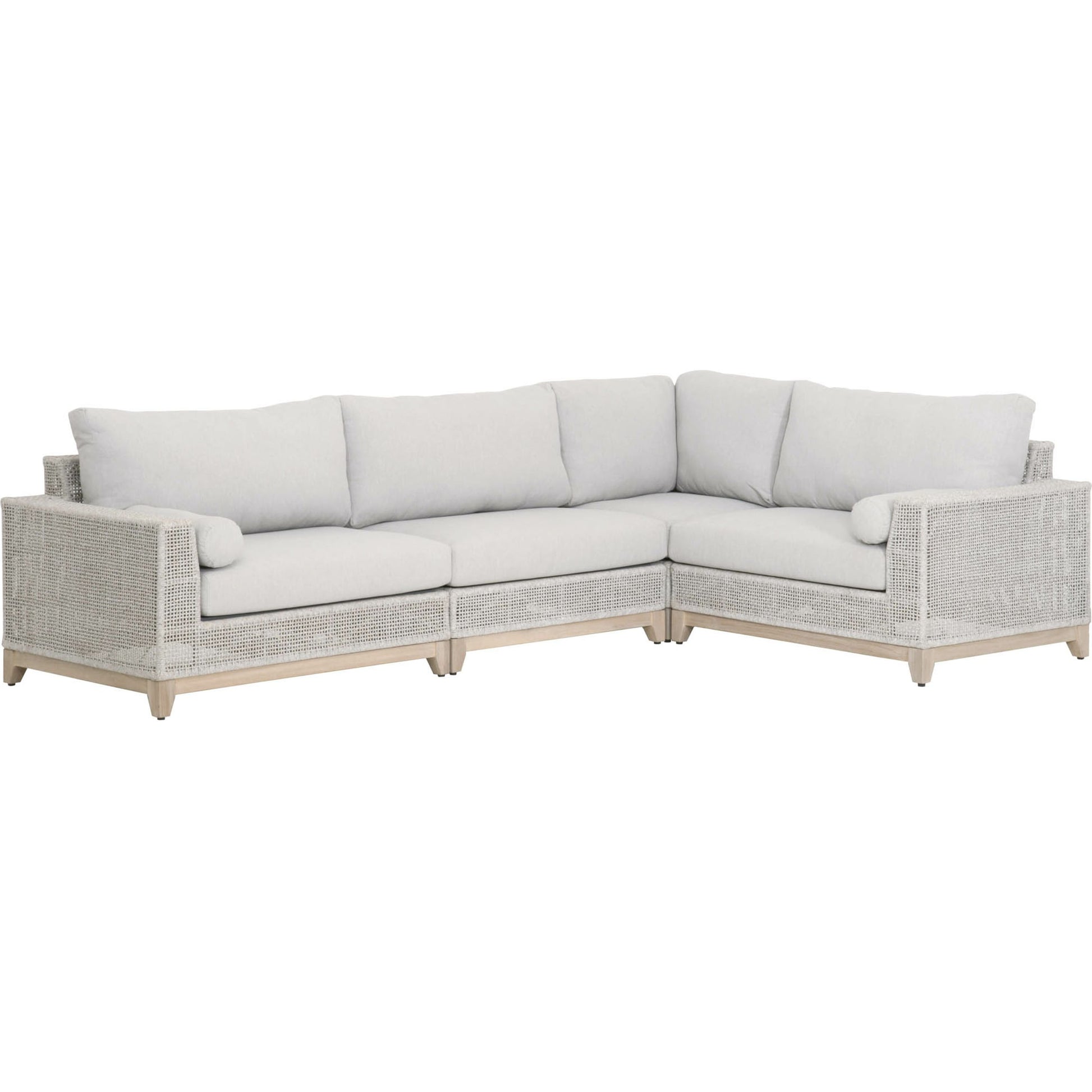 Tropez Corner Sofa Chair by Essentials For Living in gray, taupe, white, pumice. Made from solid teak, aluminum, rope, 100% olefin in a coastal style.