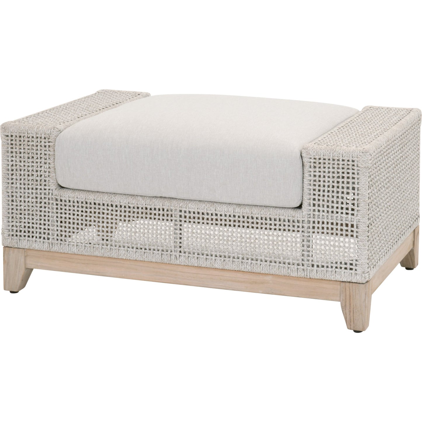 002 SR-837492 | Additional Silo | Indian Ottoman by Essentials For Living in taupe, white flat rope, pumice, gray teak. Made from solid teak wood, aluminum, polyolefin rope, 100% olefin fabric, foam in a coastal style.