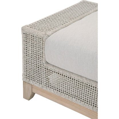 Indian Ottoman by Essentials For Living in taupe, white flat rope, pumice, gray teak. Made from solid teak wood, aluminum, polyolefin rope, 100% olefin fabric, foam in a coastal style.