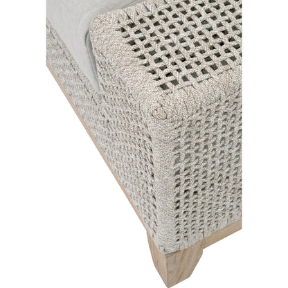 Indian Ottoman by Essentials For Living in taupe, white flat rope, pumice, gray teak. Made from solid teak wood, aluminum, polyolefin rope, 100% olefin fabric, foam in a coastal style.