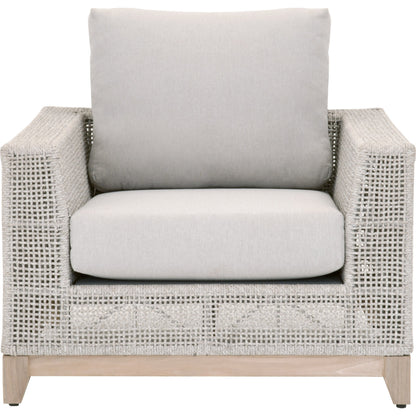 Tropez Sofa Chair by Essentials For Living in gray, taupe, white, pumice. Made from solid teak, aluminum, rope, 100% olefin in a coastal style.