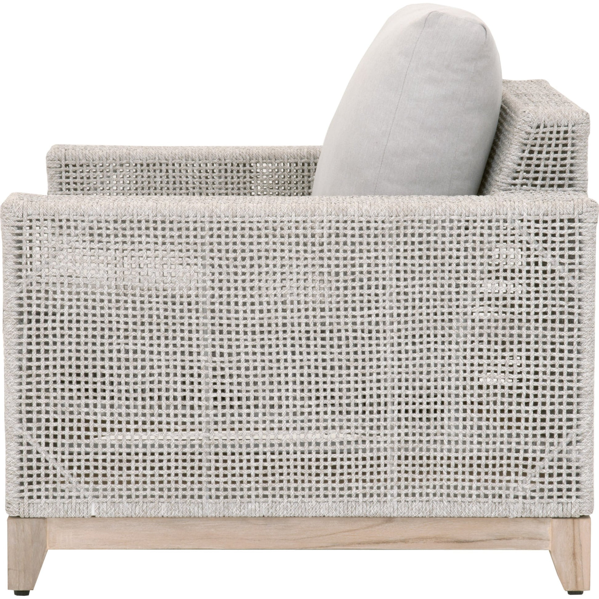 Tropez Sofa Chair by Essentials For Living in gray, taupe, white, pumice. Made from solid teak, aluminum, rope, 100% olefin in a coastal style.