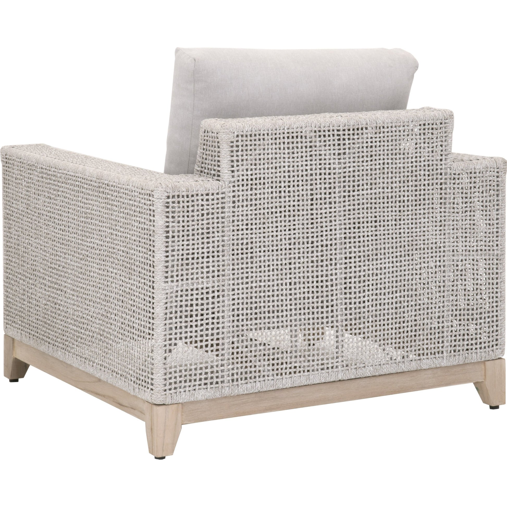 Tropez Sofa Chair by Essentials For Living in gray, taupe, white, pumice. Made from solid teak, aluminum, rope, 100% olefin in a coastal style.