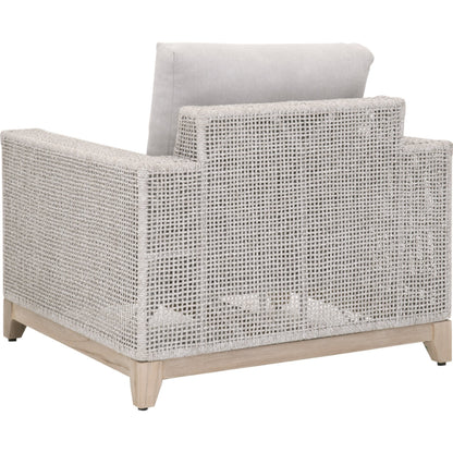 Tropez Sofa Chair by Essentials For Living in gray, taupe, white, pumice. Made from solid teak, aluminum, rope, 100% olefin in a coastal style.