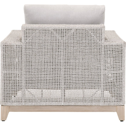 Tropez Sofa Chair by Essentials For Living in gray, taupe, white, pumice. Made from solid teak, aluminum, rope, 100% olefin in a coastal style.