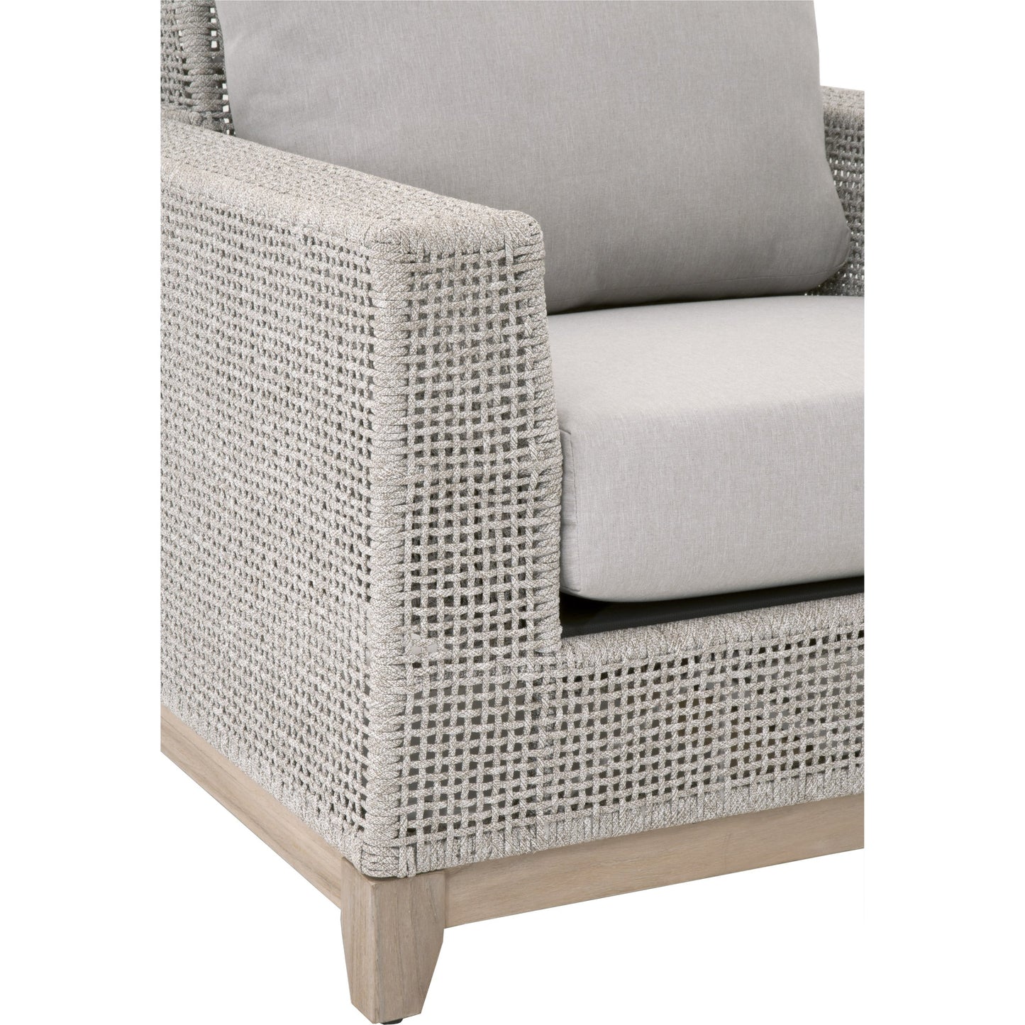 006 SR-837494 | Additional Silo | Tropez Sofa Chair by Essentials For Living in gray, taupe, white, pumice. Made from solid teak, aluminum, rope, 100% olefin in a coastal style.