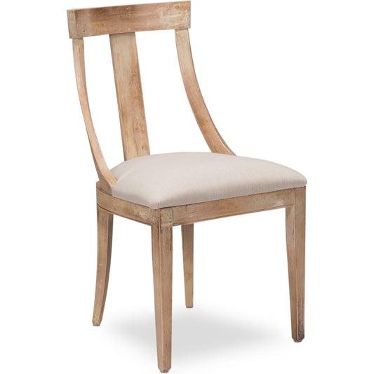 Deco Side Chair by Sarreid Ltd. in tan. Made from beechwood, linen in a cottage & farmhouse style.