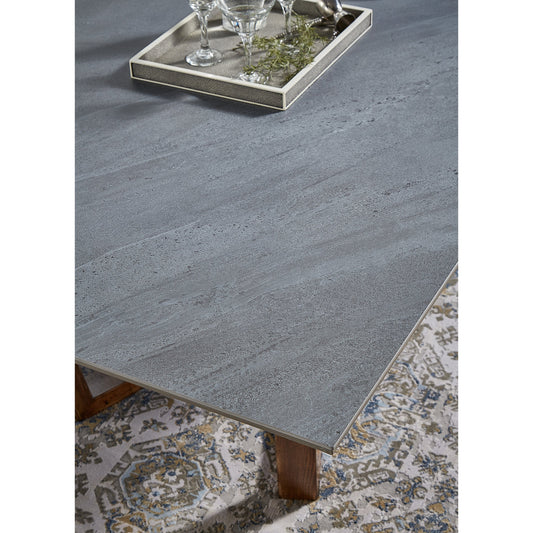 Double Pedestal Dining Table by Sarreid Ltd. in gray and base: driftwood top:grey porcelain. Made from beechwood, porcelain in a modern style.