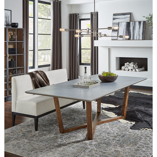 Double Pedestal Dining Table by Sarreid Ltd. in gray and base: driftwood top:grey porcelain. Made from beechwood, porcelain in a modern style.