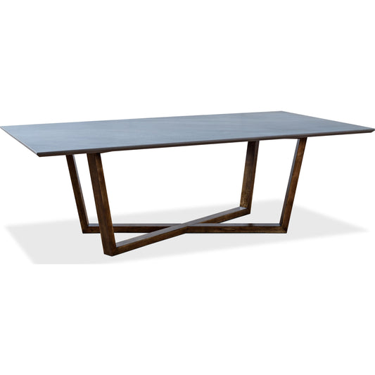 Double Pedestal Dining Table by Sarreid Ltd. in gray and base: driftwood top:grey porcelain. Made from beechwood, porcelain in a modern style.