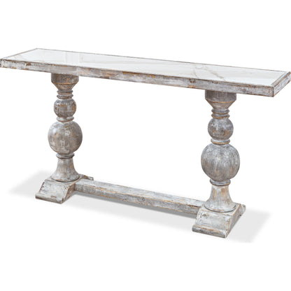 Double Pedestal Console by Sarreid Ltd. in gray and grey oak calacatta gloss porcelain. Made from wood, porcelain in a cottage & farmhouse style.