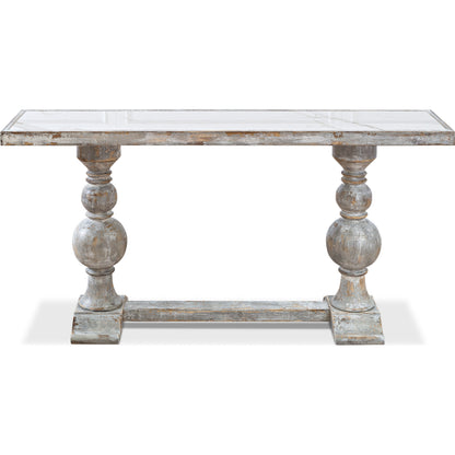Double Pedestal Console by Sarreid Ltd. in gray and grey oak calacatta gloss porcelain. Made from wood, porcelain in a cottage & farmhouse style.