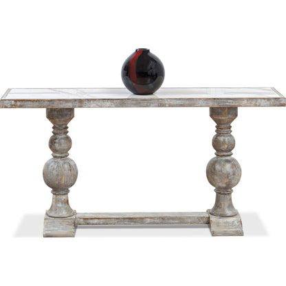 Double Pedestal Console by Sarreid Ltd. in gray and grey oak calacatta gloss porcelain. Made from wood, porcelain in a cottage & farmhouse style.
