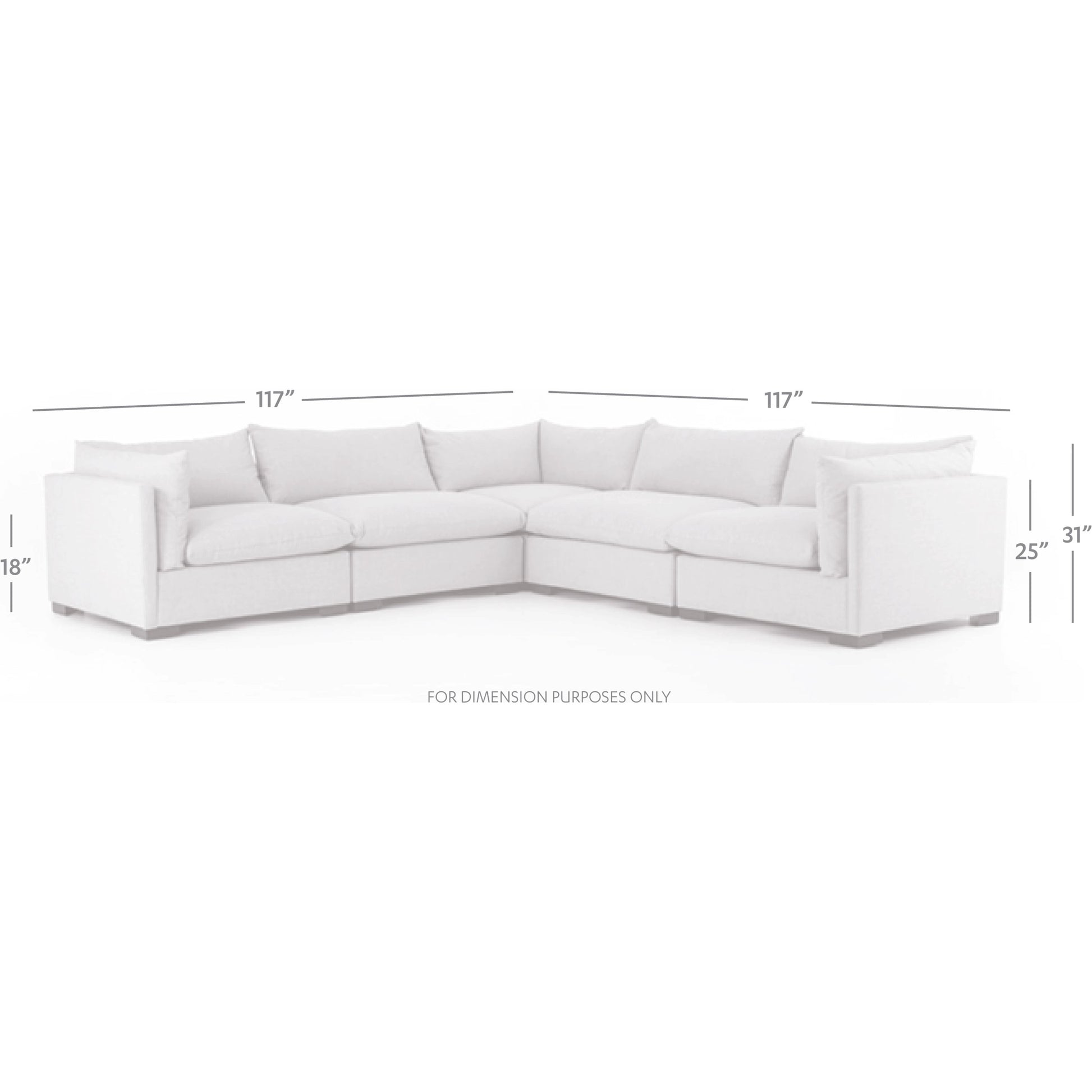 Westwood 5-Piece Sectional by Four Hands. Made from 100% polyester, solid banak, solid pine in a modern style.