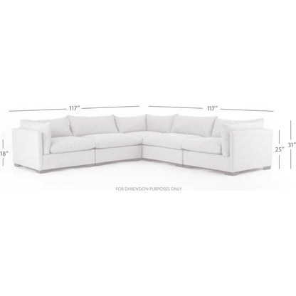 Westwood 5-Piece Sectional by Four Hands. Made from 100% polyester, solid banak, solid pine in a modern style.