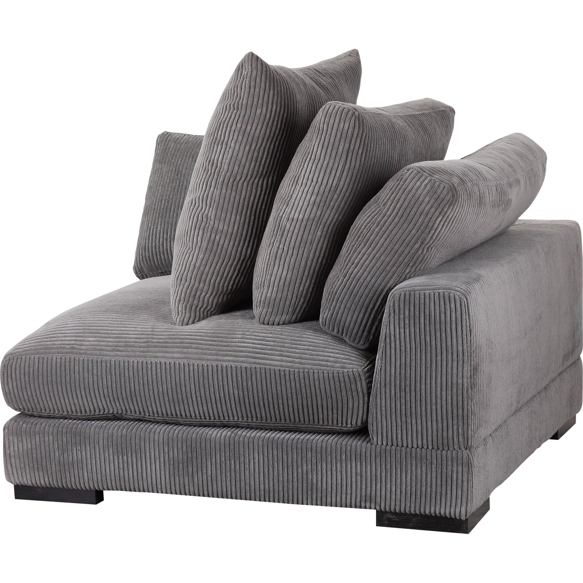 Tumble Corner by Moe's Home Collection in dark gray. Made from upholstery: 100% polyester, solid eucalyptus wood frame, plywood, upholstery foam in a modern style.