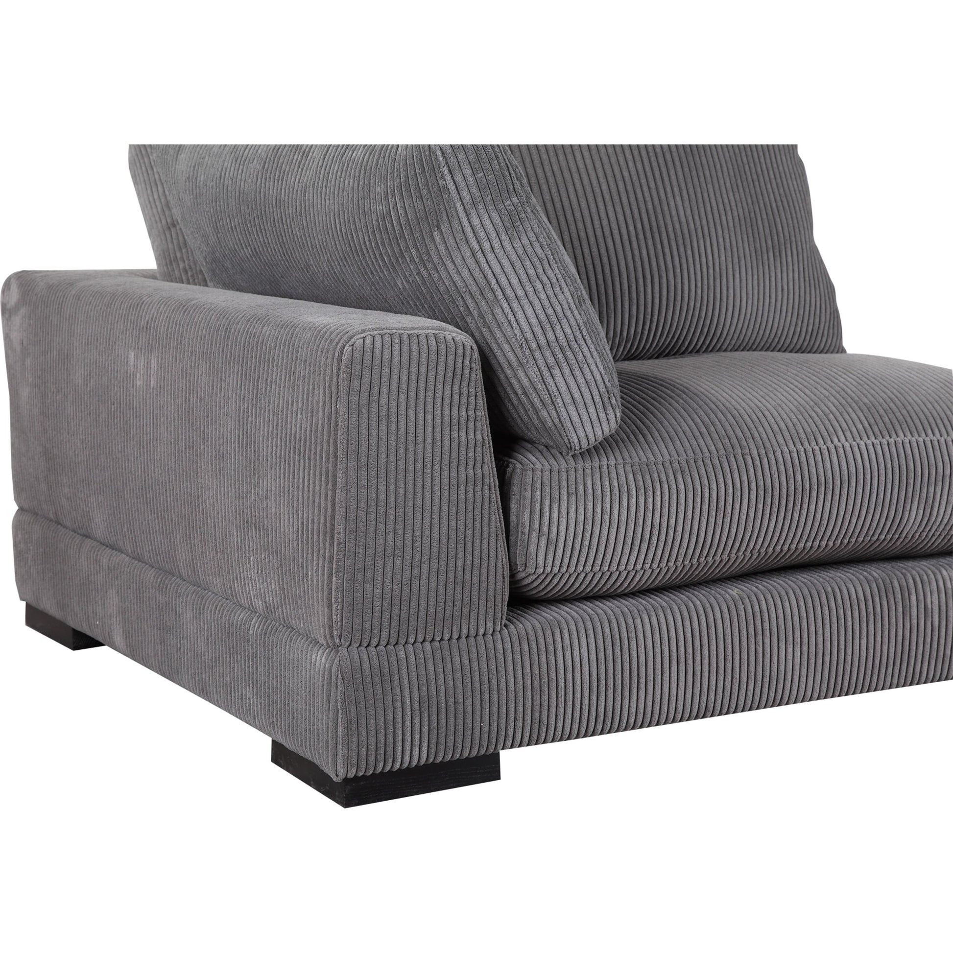 Tumble Corner by Moe's Home Collection in dark gray. Made from upholstery: 100% polyester, solid eucalyptus wood frame, plywood, upholstery foam in a modern style.