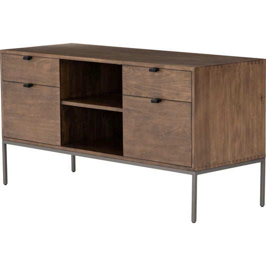 Trey Modular Filing Credenza by Four Hands. Made from solid poplar, top grain leather, iron in a modern style.