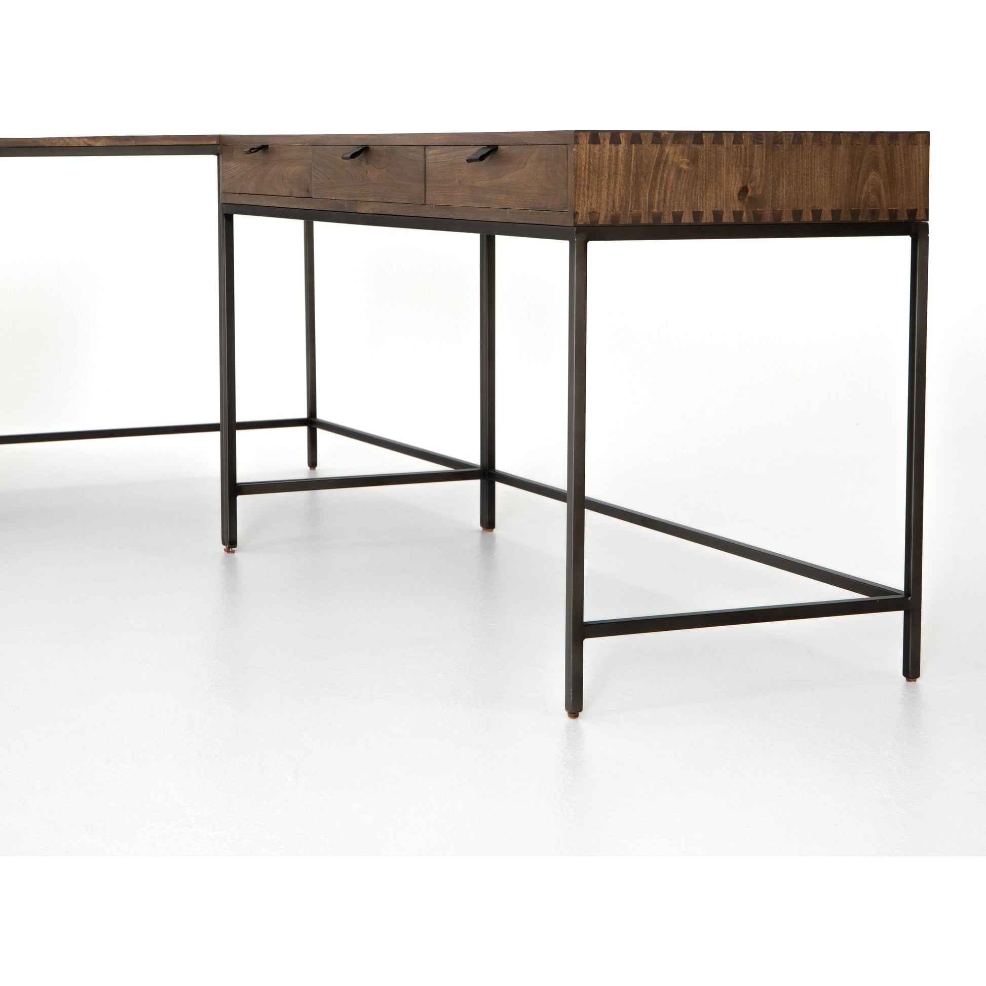 Trey Desk System with Filing Credenza by Four Hands. Made from solid poplar, top grain leather, iron in a modern style.