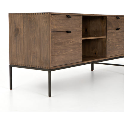 Trey Desk System with Filing Credenza by Four Hands. Made from solid poplar, top grain leather, iron in a modern style.