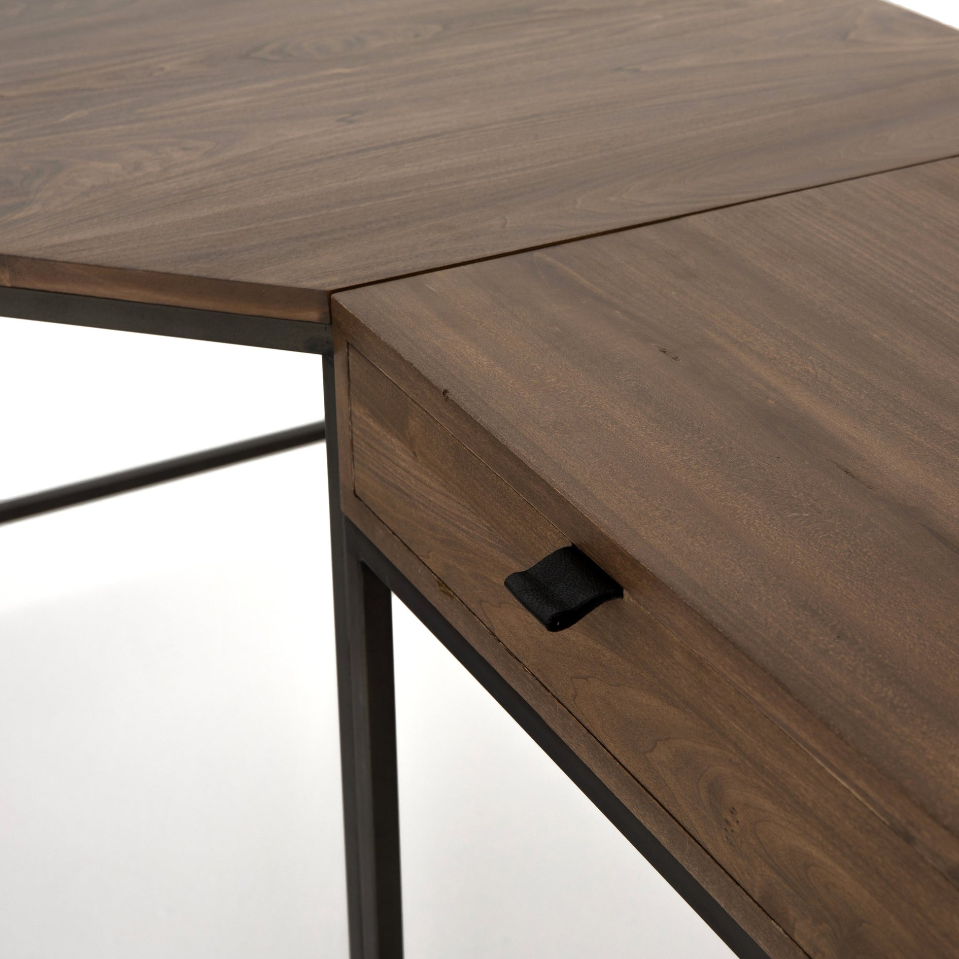 Trey Desk System with Filing Credenza by Four Hands. Made from solid poplar, top grain leather, iron in a modern style.