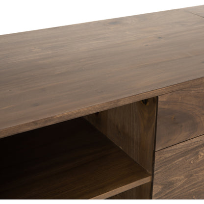 Trey Desk System with Filing Credenza by Four Hands. Made from solid poplar, top grain leather, iron in a modern style.