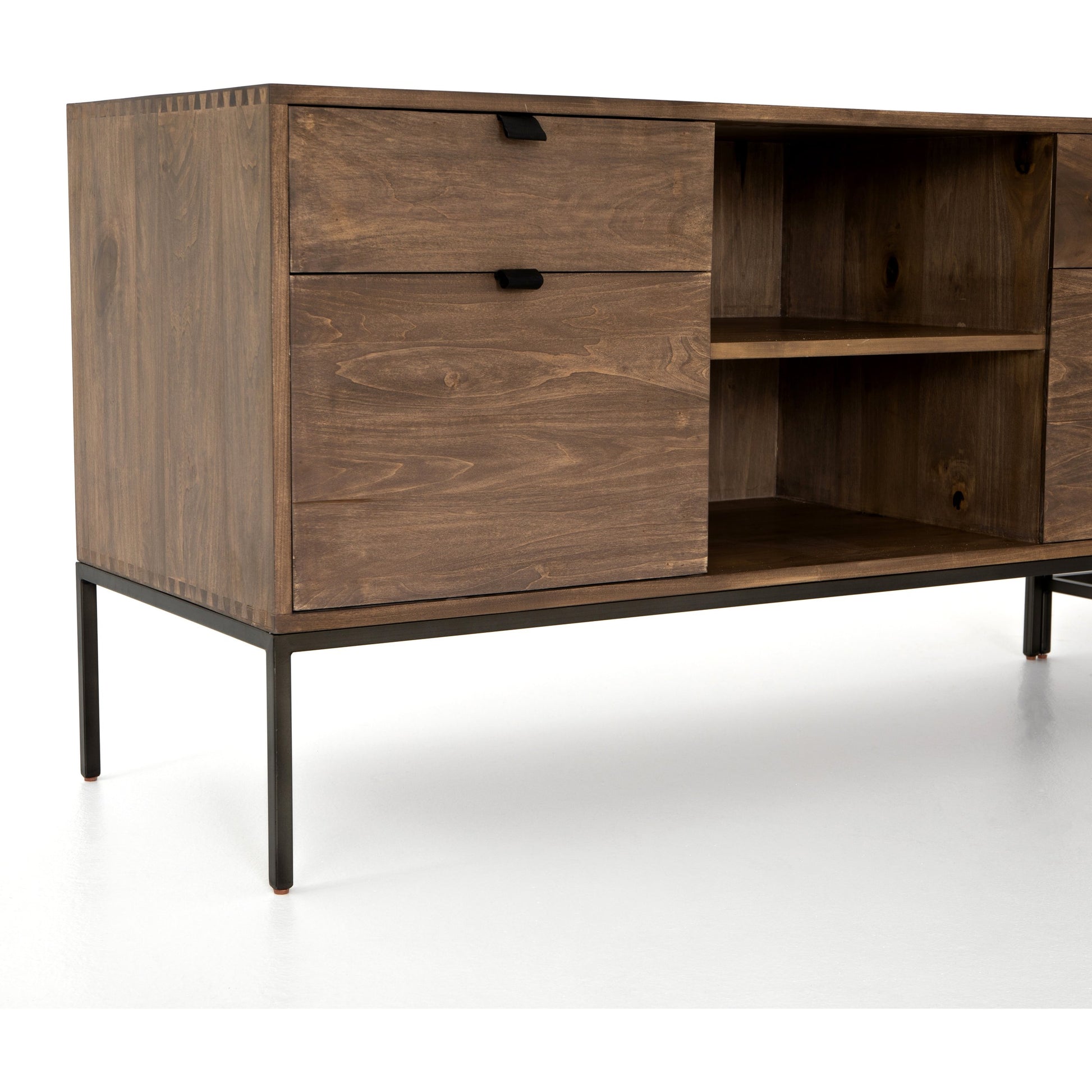 Trey Desk System with Filing Credenza by Four Hands. Made from solid poplar, top grain leather, iron in a modern style.
