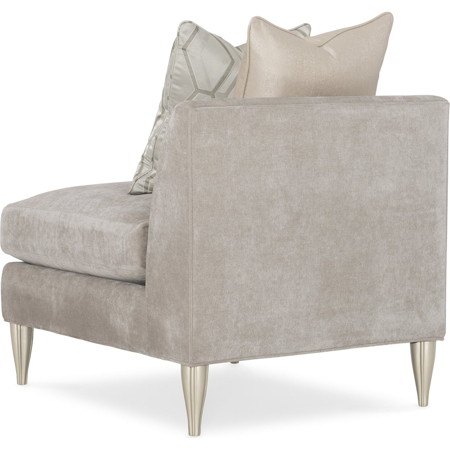 004 SR-877732 | Additional Silo | Fret Knot Armless Chair by Caracole in silver and soft silver paint. Made from birch in a transitional style.