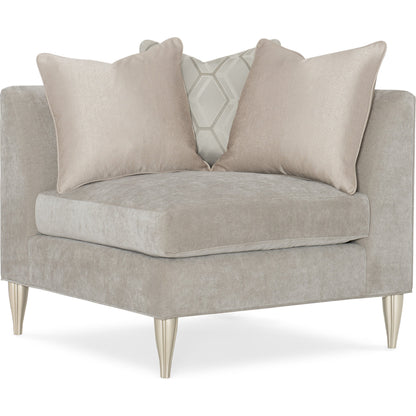 Fret Knot Corner Chair by Caracole in silver and soft silver paint. Made from birch in a transitional style.