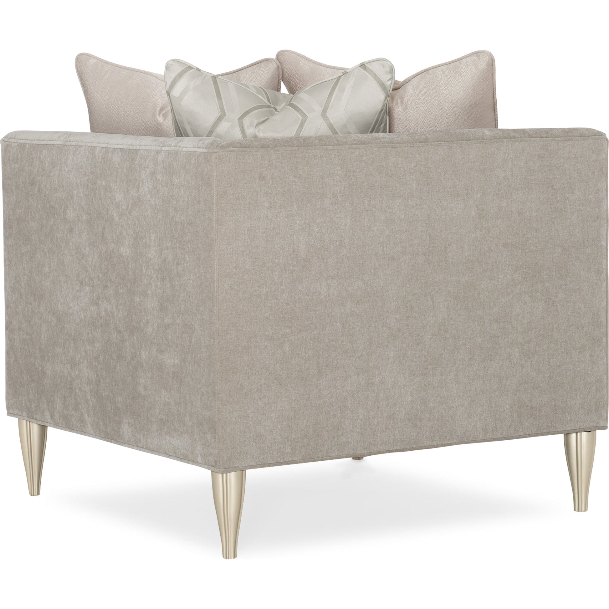 Fret Knot Corner Chair by Caracole in silver and soft silver paint. Made from birch in a transitional style.