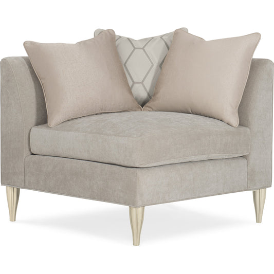 001 SR-877734 | Additional Silo | Fret Knot Corner Chair by Caracole in silver and soft silver paint. Made from birch in a transitional style.