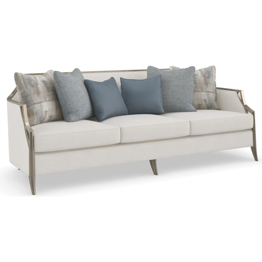 X Factor Sofa by Caracole in charcoal, blue, silver and charcoal leaf. Made from birch in a modern style.
