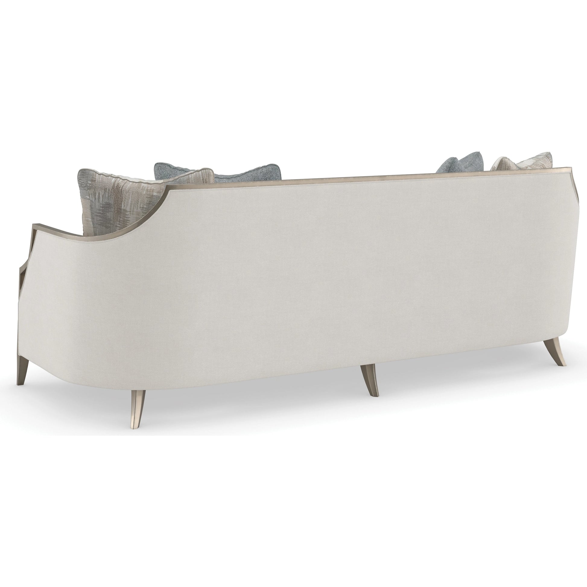 X Factor Sofa by Caracole in charcoal, blue, silver and charcoal leaf. Made from birch in a modern style.