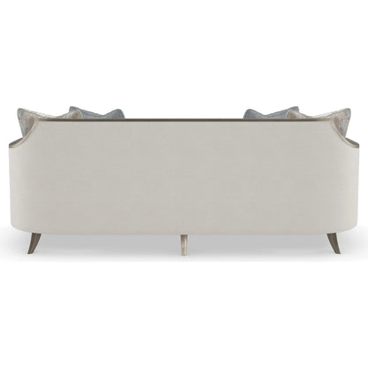 X Factor Sofa by Caracole in charcoal, blue, silver and charcoal leaf. Made from birch in a modern style.