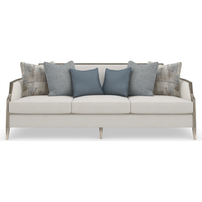 X Factor Sofa by Caracole in charcoal, blue, silver and charcoal leaf. Made from birch in a modern style.