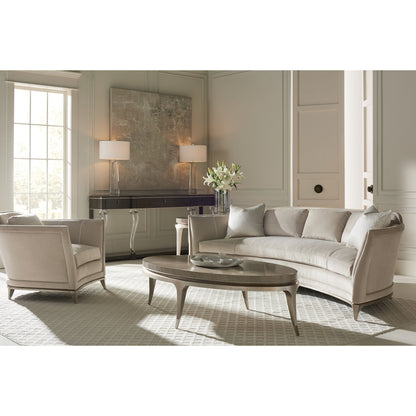 Bend the Rules Sofa by Caracole in silver and soft silver paint. Made from birch in a transitional style.