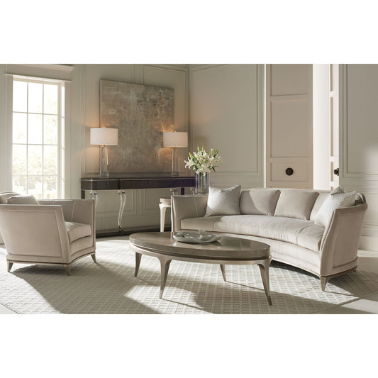 Bend the Rules Sofa by Caracole in silver and soft silver paint. Made from birch in a transitional style.