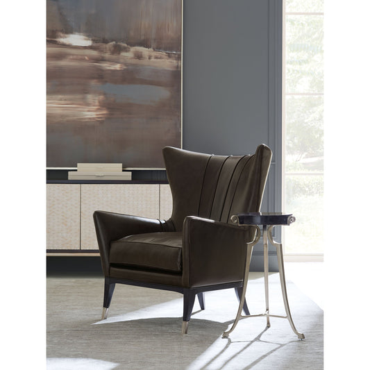 So Welt Done Chair by Caracole in natural and midnight, lightly brushed chrome. Made from birch, metal ferrules in a transitional style.