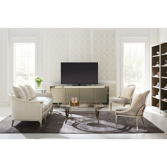 Eaves Drop Sofa by Caracole in cream and soft silver. Made from birch in a transitional style.