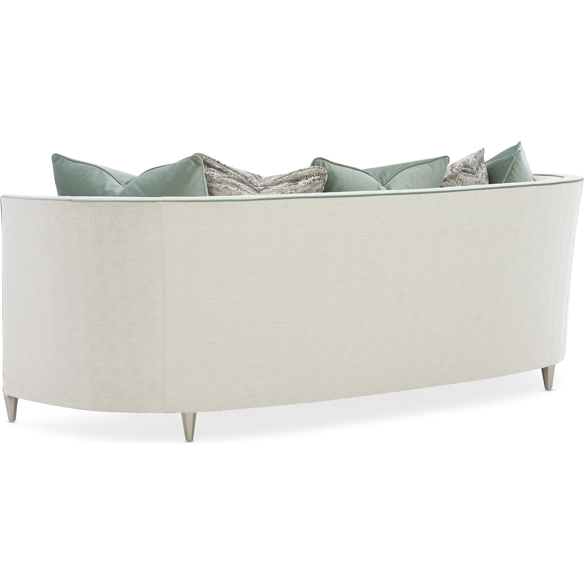 Piping Hot Sofa by Caracole in soft silver. Made from birch in a transitional style.