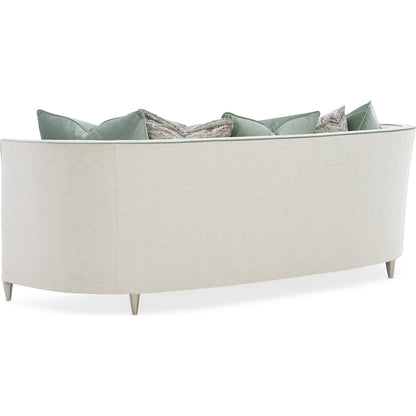Piping Hot Sofa by Caracole in soft silver. Made from birch in a transitional style.