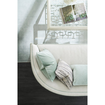 Piping Hot Sofa by Caracole in soft silver. Made from birch in a transitional style.