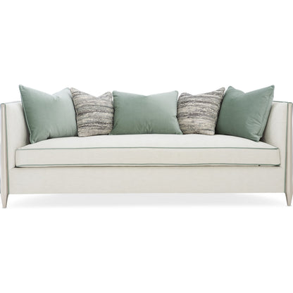 Piping Hot Sofa by Caracole in soft silver. Made from birch in a transitional style.
