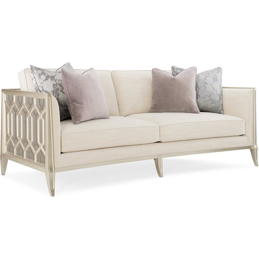 Just Duet Sofa by Caracole in steel, silver, champagne and soft silver paint, champagne gold. Made from birch, stainless steel in a transitional style.