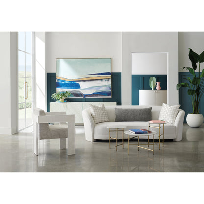 Ahead of the Curve Sofa by Caracole in pearl and matte pearl. Made from birch in a modern style.